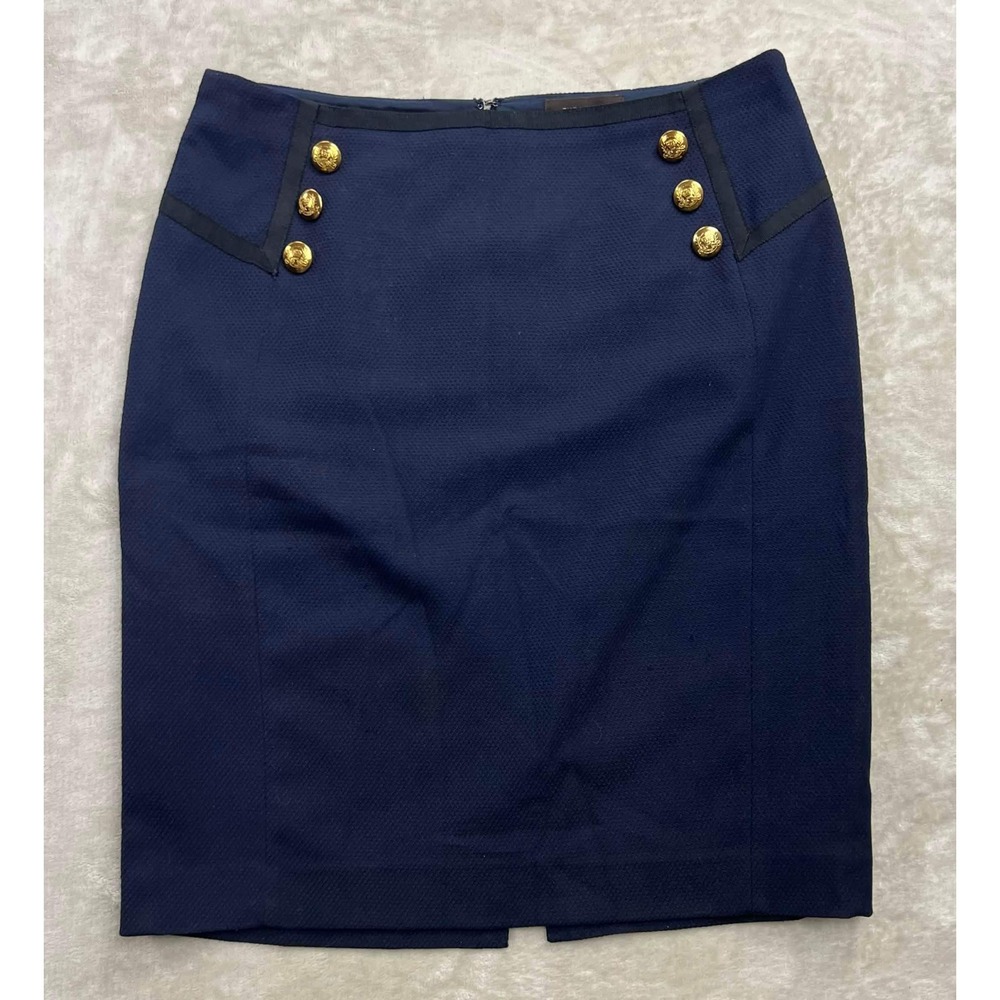 The Limited Navy Blue Nautical Gold Button Pencil Skirt Size 10 Textured Office